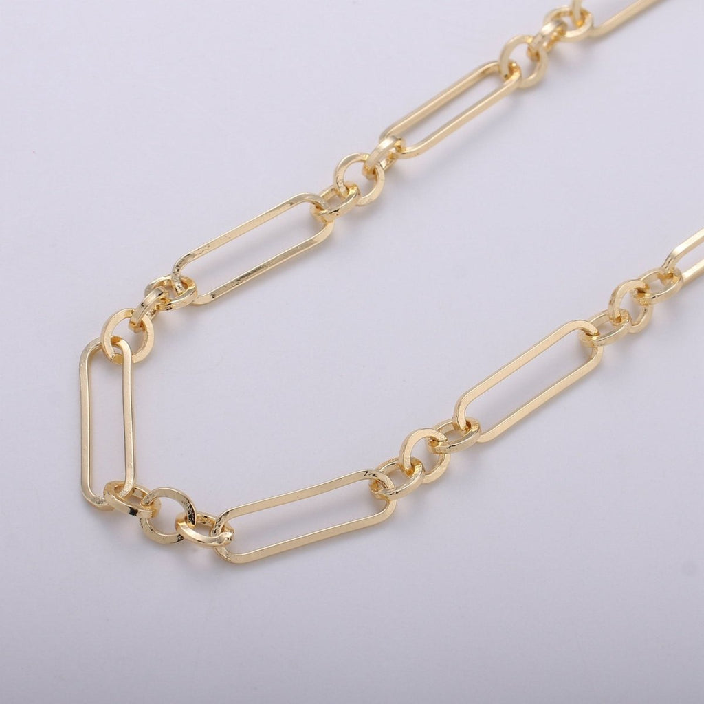 Gold Paper Clip Chain, 6 X 21.5mm 16K Gold plated Rolo Paper Clip Chain, Thin Flat Jewelry Making, Unfinished Chain | ROLL-247 Clearance Pricing - DLUXCA