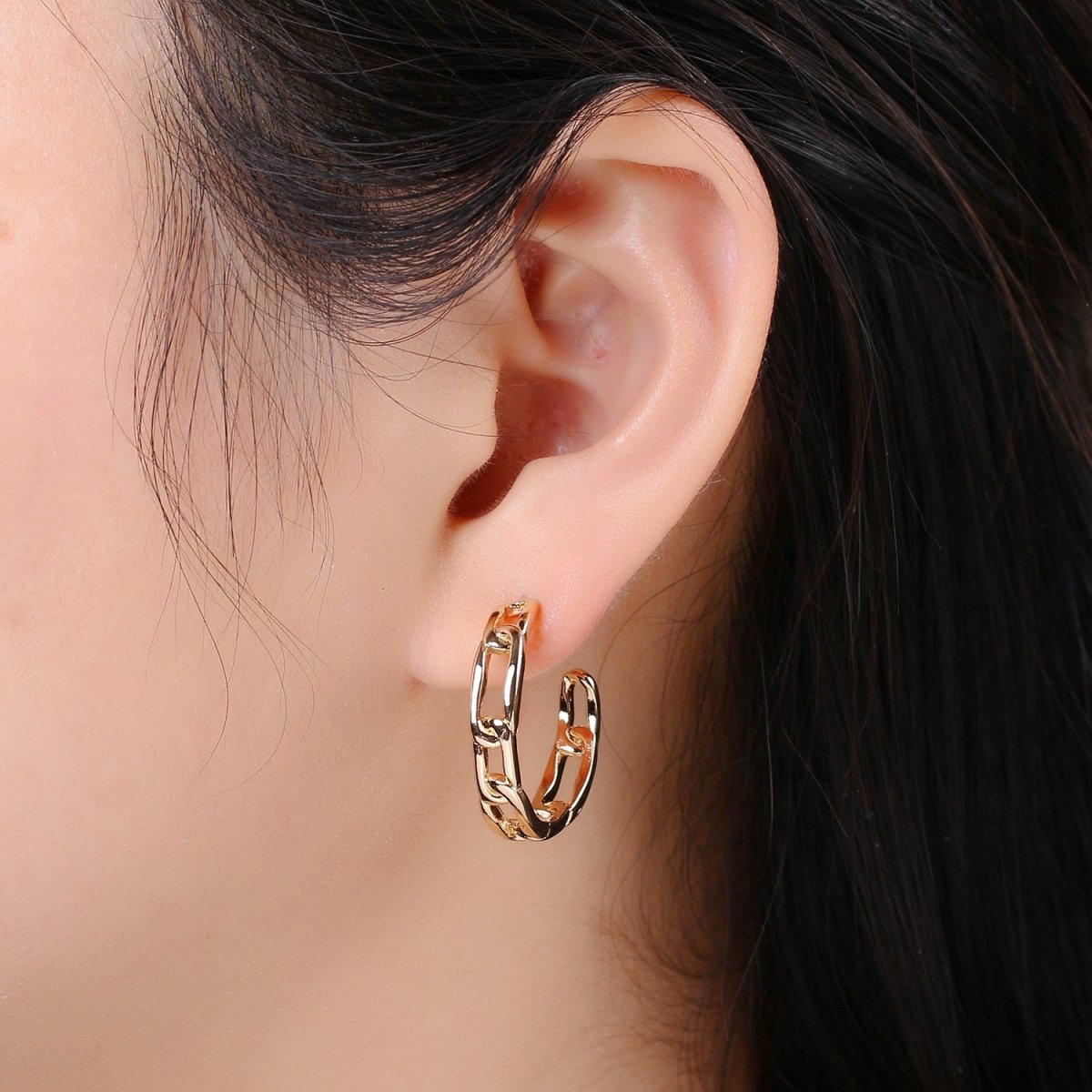 Gold Paper Clip Chain Hoop Earrings • Bold Gold Hoop Earrings Chunky Earrings • Statement Hoops • 18k Gold plated Hoops Earring gift for her Q-445 - DLUXCA