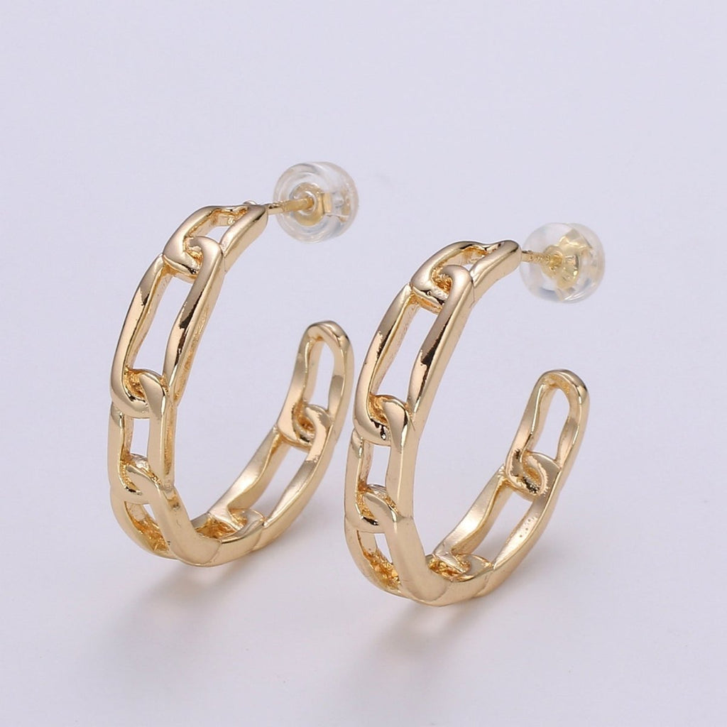 Gold Paper Clip Chain Hoop Earrings • Bold Gold Hoop Earrings Chunky Earrings • Statement Hoops • 18k Gold plated Hoops Earring gift for her Q-445 - DLUXCA