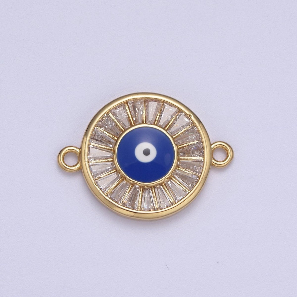 Gold Pave CZ Evil Eye Charm Connector with Blue Eye Enamel Link Connector for Bracelet F-230 - DLUXCA