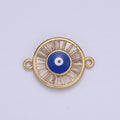 Gold Pave CZ Evil Eye Charm Connector with Blue Eye Enamel Link Connector for Bracelet F-230 - DLUXCA