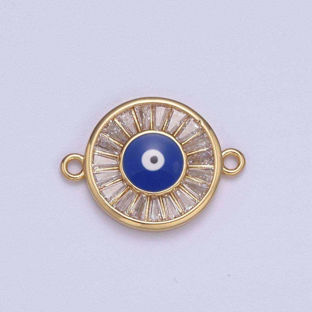 Gold Pave CZ Evil Eye Charm Connector with Blue Eye Enamel Link Connector for Bracelet F-230 - DLUXCA