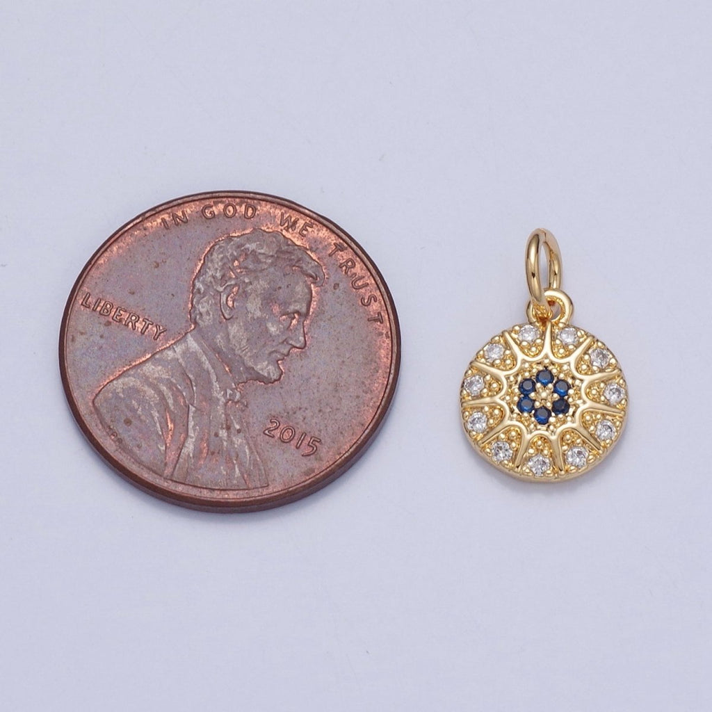 Gold Pave evil eye Pendant Blue Round Charm for Necklace Bracelet | X-100 - DLUXCA