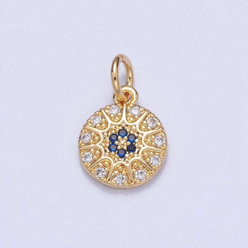 Gold Pave evil eye Pendant Blue Round Charm for Necklace Bracelet | X-100 - DLUXCA