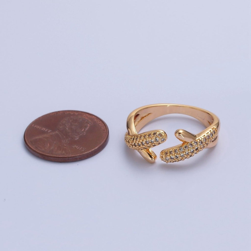 Gold Pave X ring Friendship Ring Open Adjustable O-2240 - DLUXCA