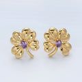 Gold Paved CZ Purple Heart Flower Love Stud Earrings | AD620 - DLUXCA