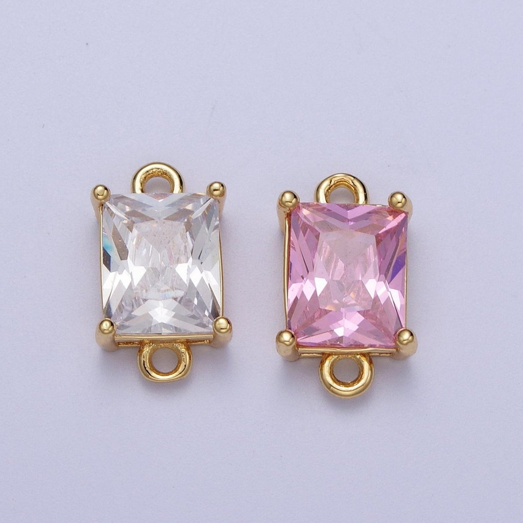 Gold Pink/Clear Link CZ Baguette Cubic Zirconia Connector For Necklace Bracelet Jewelry Making G-575 G-576 - DLUXCA