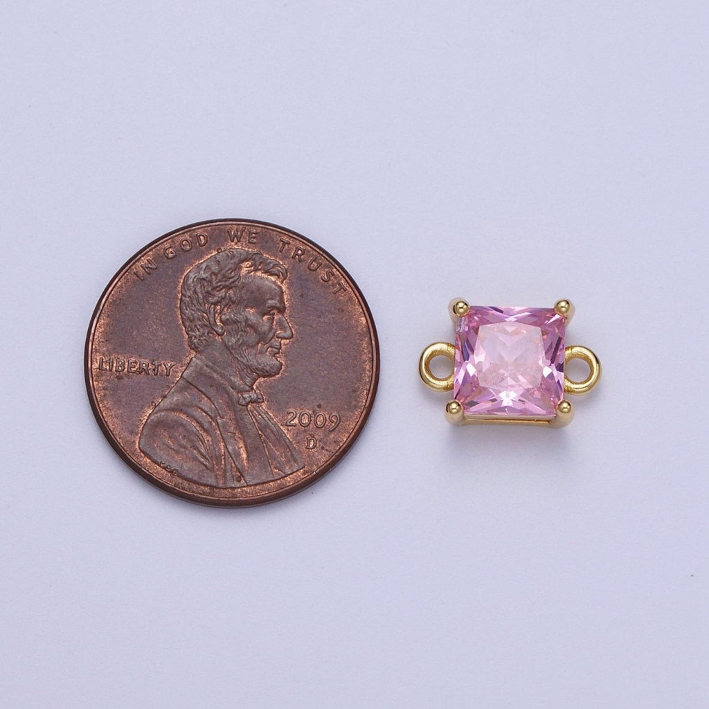 Gold Pink/Clear Link CZ Baguette Square Cubic Zirconia Connector Jewelry Making G-583 G-584