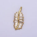 Gold Plant Leaf Nature Clear Baguette CZ Pendant | AA087 - DLUXCA