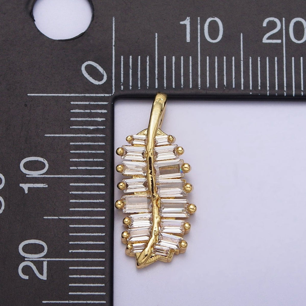 Gold Plant Leaf Nature Clear Baguette CZ Pendant | AA087 - DLUXCA