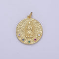 Gold Plated Virgin Guadalupe Charm Necklace, 14k Gold Plated Virgin Mary Shape Round Pendant Necklace E-419 - DLUXCA