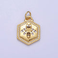 Gold Queen Bumble Bee Insect Micro Paved CZ Hexagonal Charm | AC378 - DLUXCA
