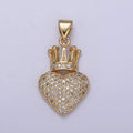 Gold Queen Cz Micro Pave Crown Heart Pendant for Necklace Charm N-540 - DLUXCA