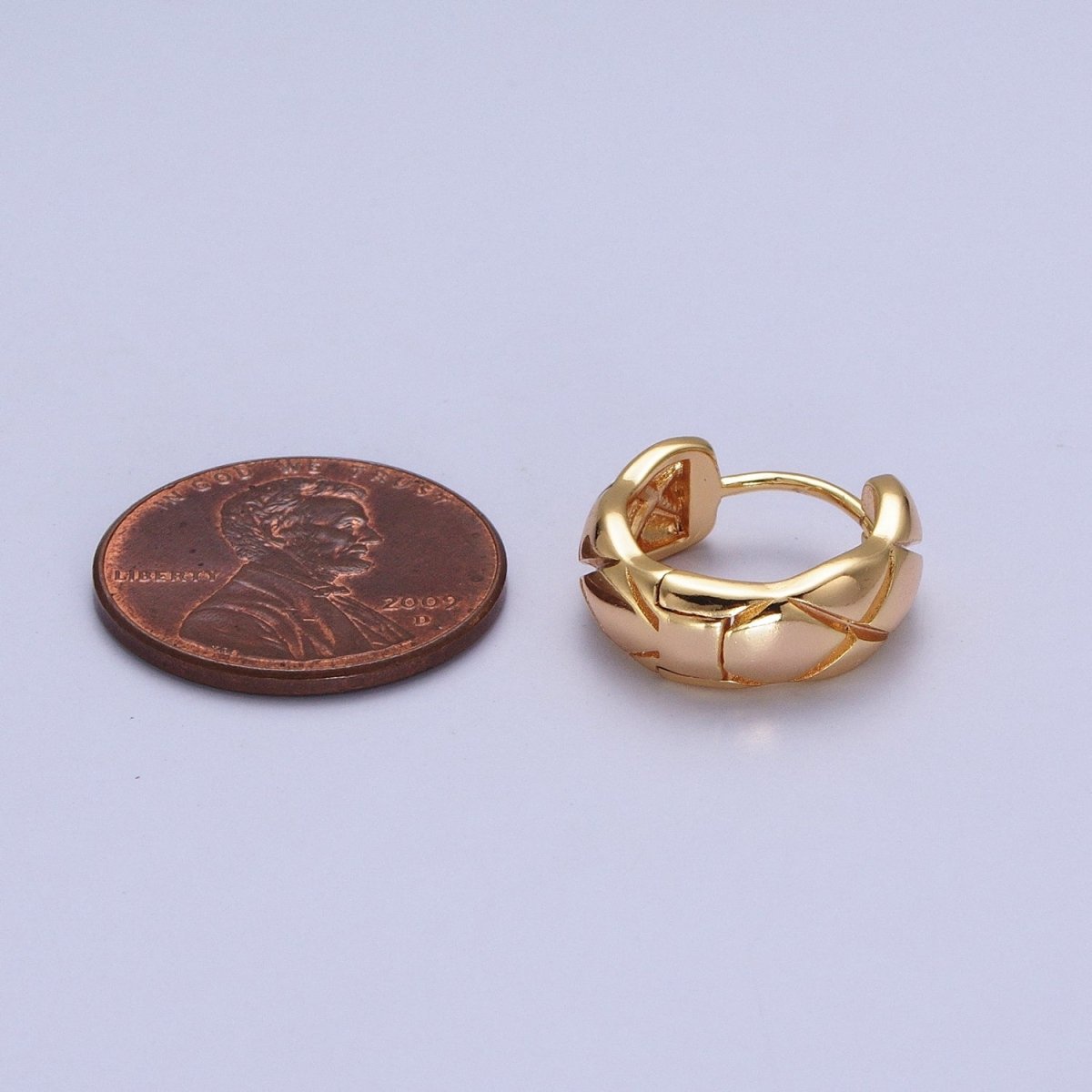 Gold Quilted X Crossed Textured 16mm Huggie Earrings | AB049 - DLUXCA