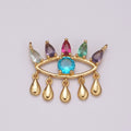 Gold Rainbow Cz Evil Eye Connector with Cubic Zirconia Link Connector Necklace Component F-738 - DLUXCA