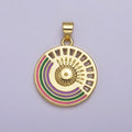 Gold Rainbow Medallion Pendant Round Disc Celestial Jewelry for Necklace Earring Charm J-069 - DLUXCA