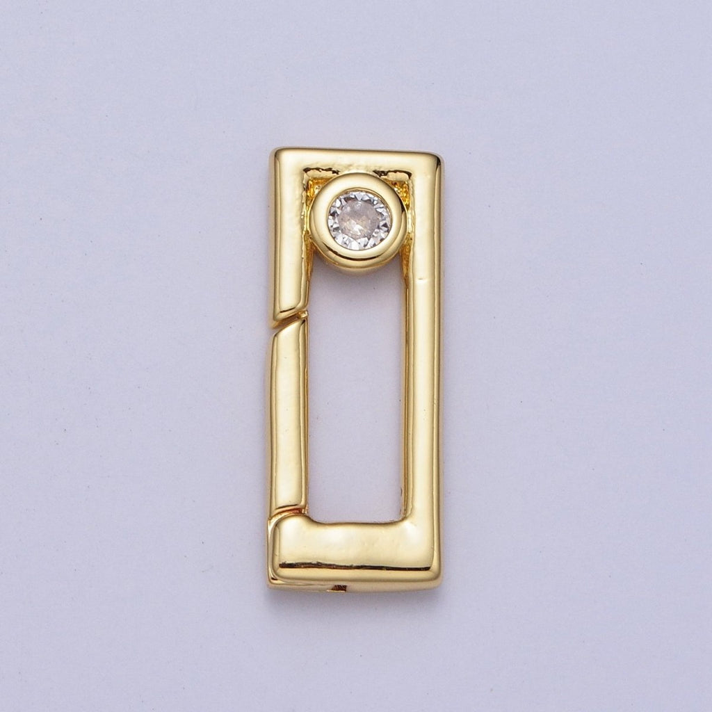 Gold Rectangular Boxy Push Spring Gate Ring Round Clear CZ Supply | Z-030 - DLUXCA