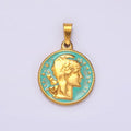 Gold Republic of Roman Coin Charm Pendant Stainless Steel Teal Enamel Pendant P-835 - DLUXCA