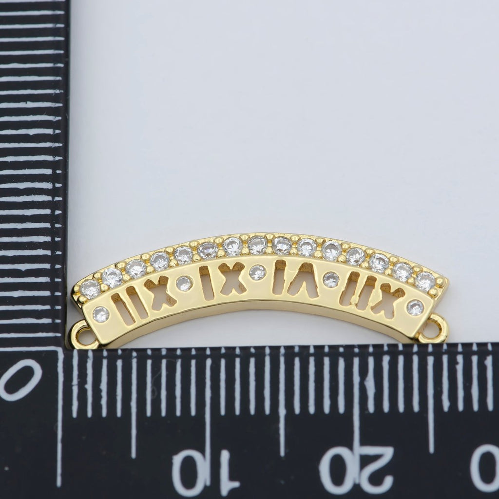 Gold Roman Numerals Curved Plate, Curved Bracelet Charm Connector Bar, Two Hole Bar, Bracelet Connector F-838 - DLUXCA