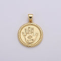 Gold Round Hamsa Hand Coin Medallion Pendant Charm - 14k Gold plated Amulet Round Circle Pendant, Protection Evil Eye I-738 - DLUXCA