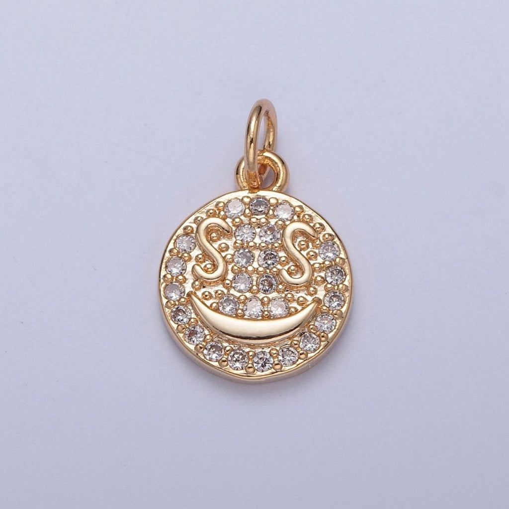 Gold $ S Money Eyes Smiley Face Micro Paved Cubic Zirconia Charm Jewelry Component | X-242 - DLUXCA