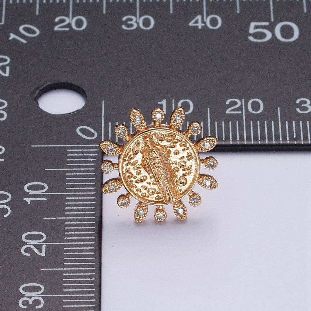 Gold Saint Jude Stud Earring Sun Medallion San Judas Earring Catholic Religious Jewelry Gift AE-1046 - DLUXCA