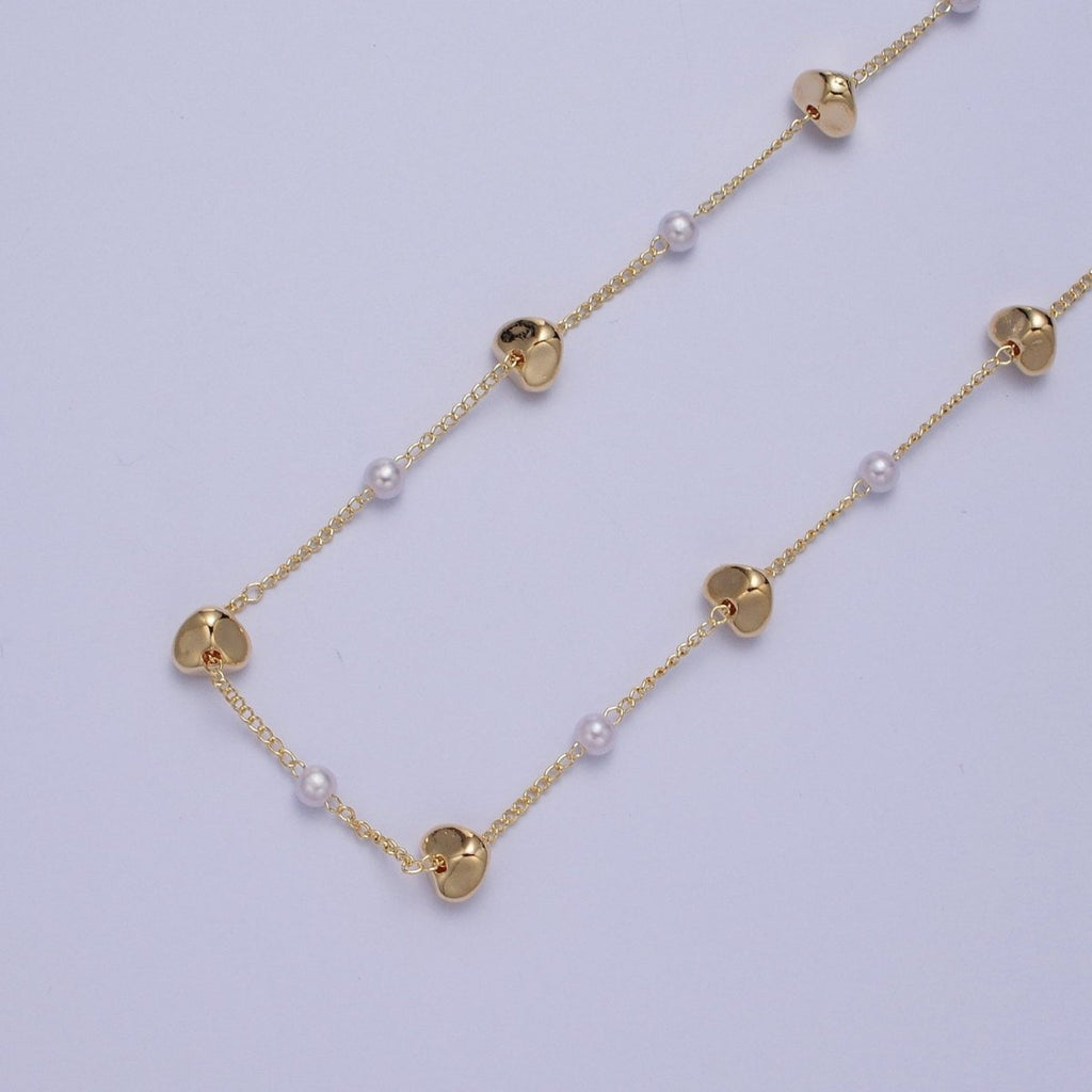 Gold Satellite Pearl & Abstract Bead Chain Wholesale by Yard For DIY Jewelry Making Component | ROLL-841 Clearance Pricing - DLUXCA