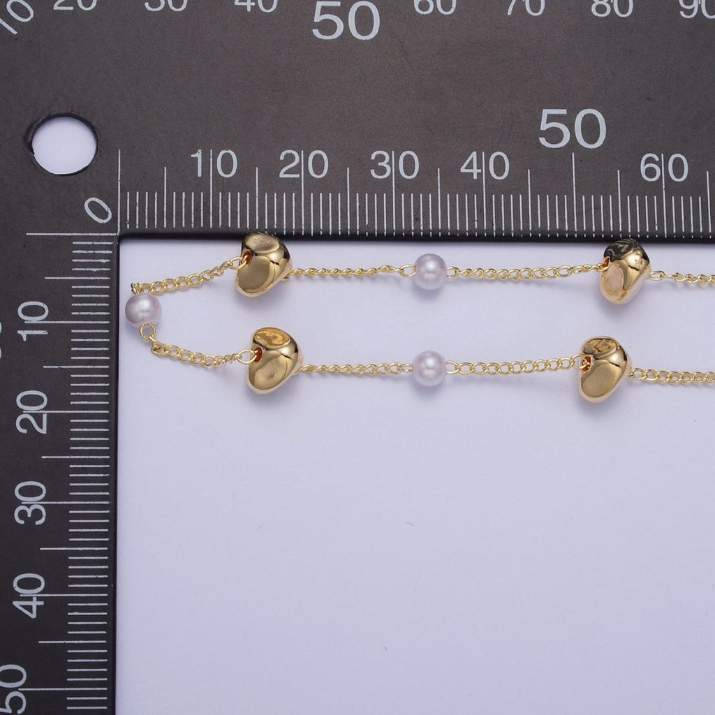 Gold Satellite Pearl & Abstract Bead Chain Wholesale by Yard For DIY Jewelry Making Component | ROLL-841 Clearance Pricing - DLUXCA