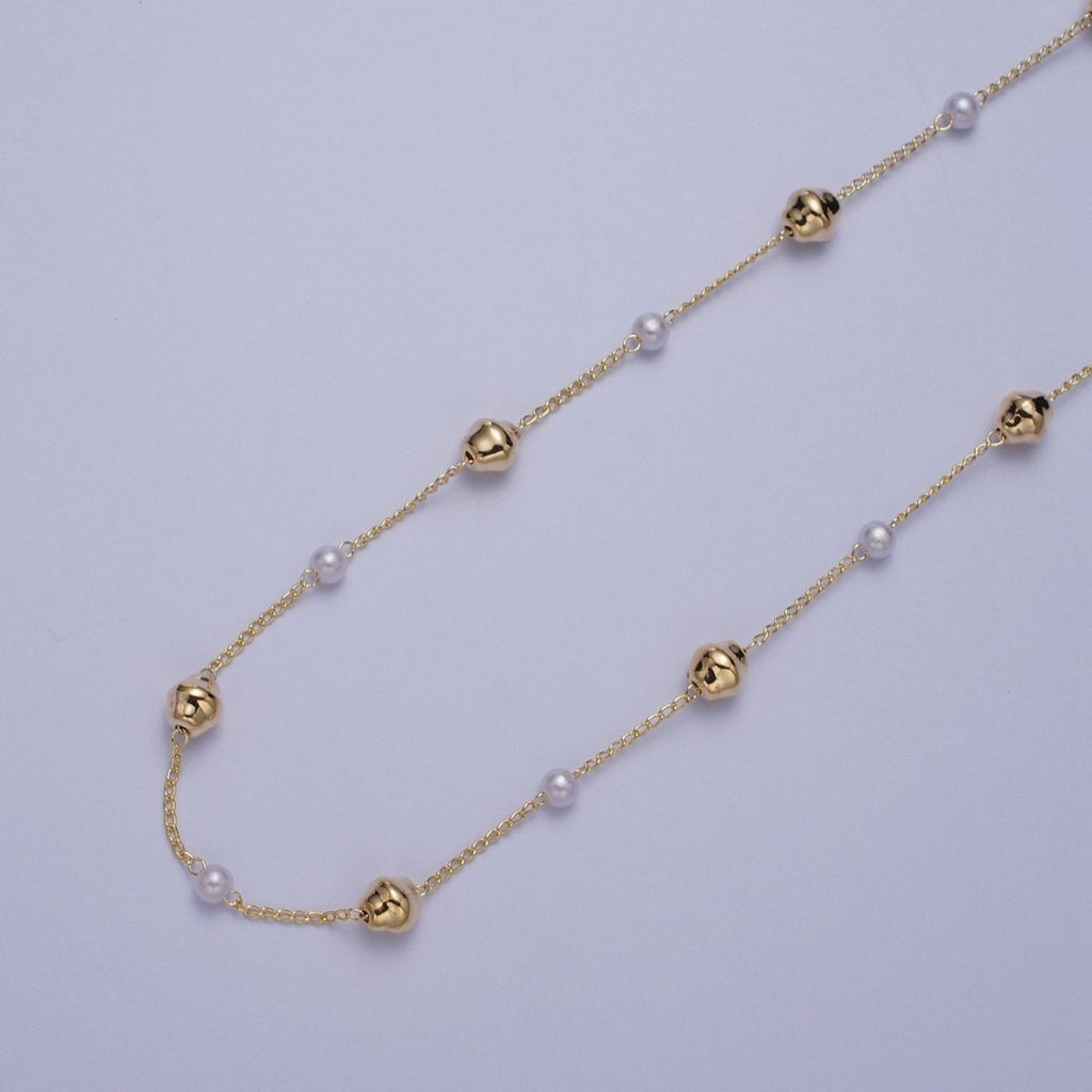 Gold Satellite Pearl & Geometric Bead Chain Wholesale by Yard For DIY Jewelry Making Component | ROLL-840 Clearance Pricing - DLUXCA