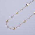Gold Satellite Pearl & Heart Love Bead Chain Wholesale by Yard For DIY Jewelry Making Component | ROLL-830 Clearance Pricing - DLUXCA