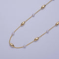Gold Satellite Pearl & Long Oval Bead Chain Wholesale by Yard For DIY Jewelry Making Component | ROLL-831 Clearance Pricing - DLUXCA