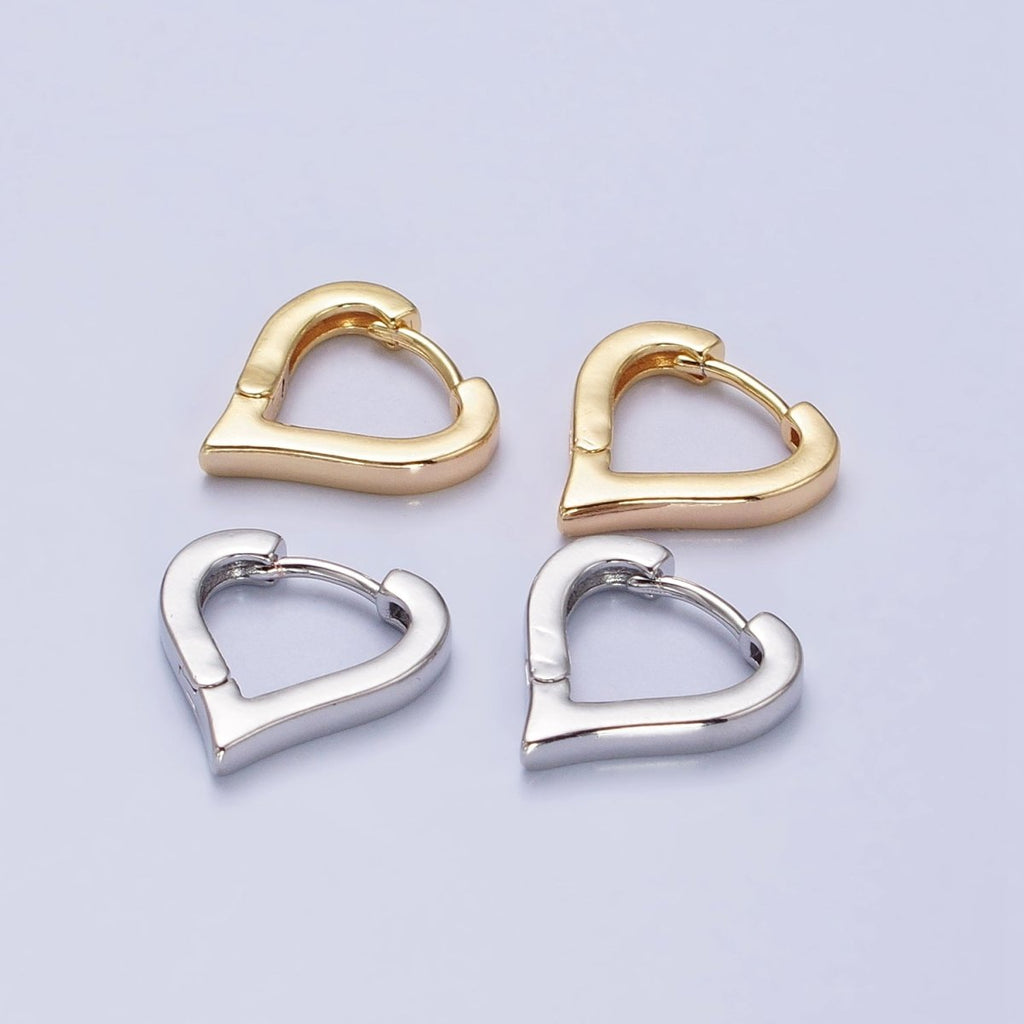 Gold, Silver 14mm Heart Triangle Flat Huggie Cartilage Hoop Earrings | AB516 AB524