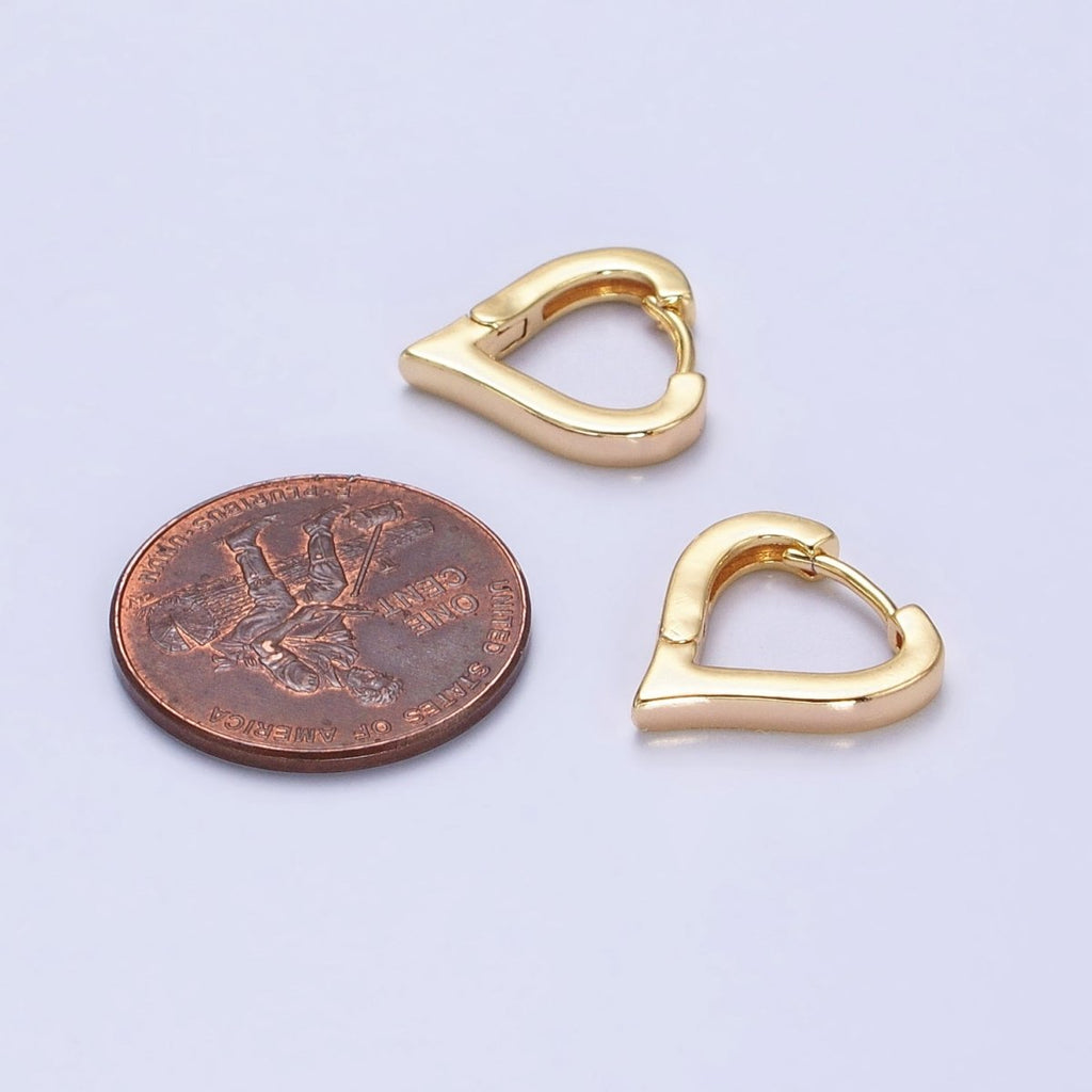 Gold, Silver 14mm Heart Triangle Flat Huggie Cartilage Hoop Earrings | AB516 AB524