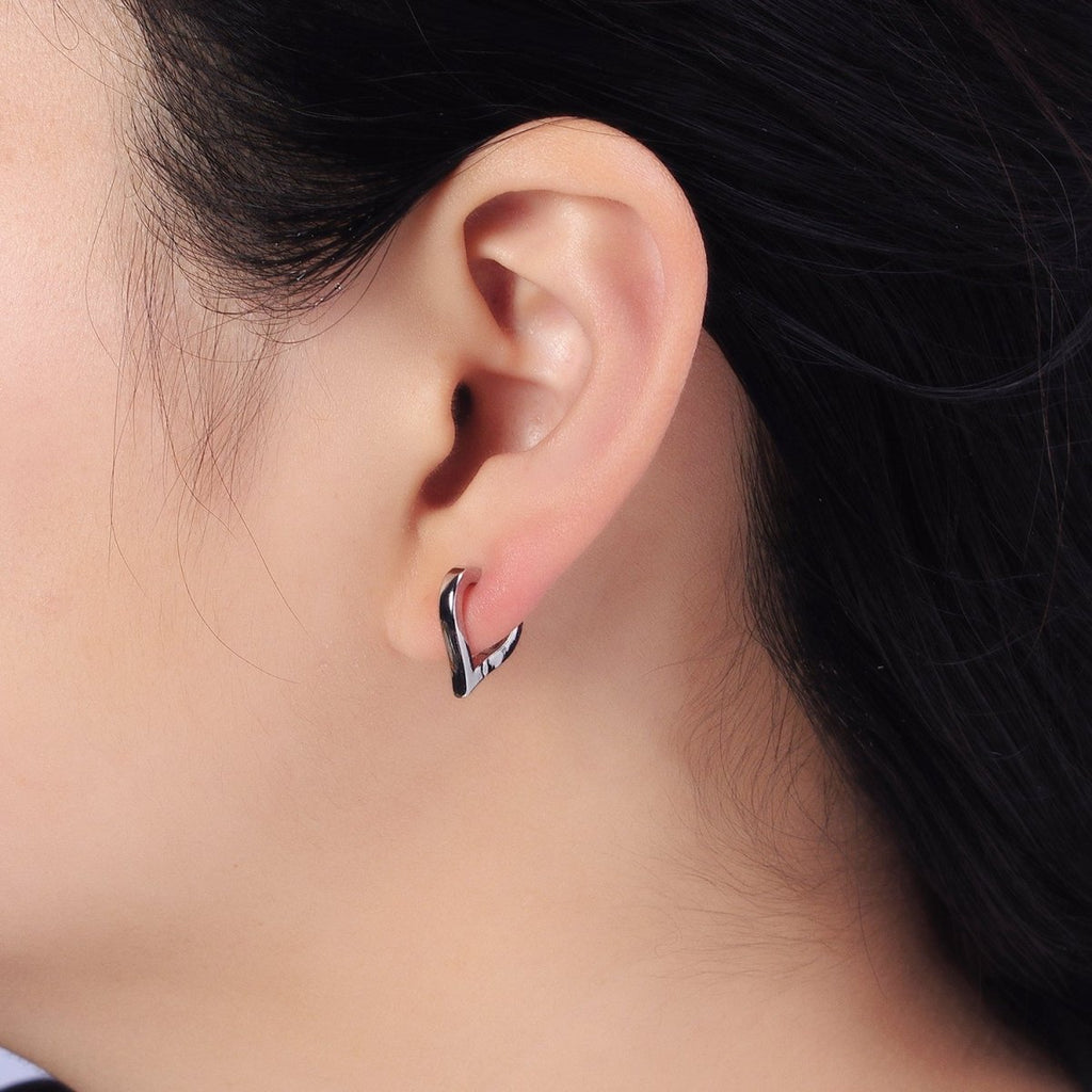 Gold, Silver 14mm Heart Triangle Flat Huggie Cartilage Hoop Earrings | AB516 AB524