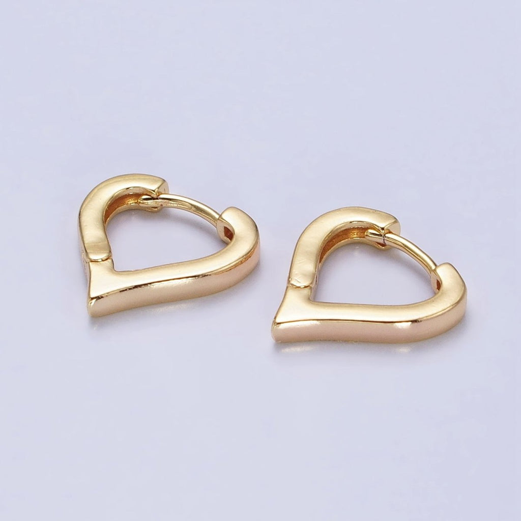 Gold, Silver 14mm Heart Triangle Flat Huggie Cartilage Hoop Earrings | AB516 AB524