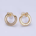 Gold, Silver 15mm Circular Nail Stud White Pearl Lined Earrings | AD984 AD985