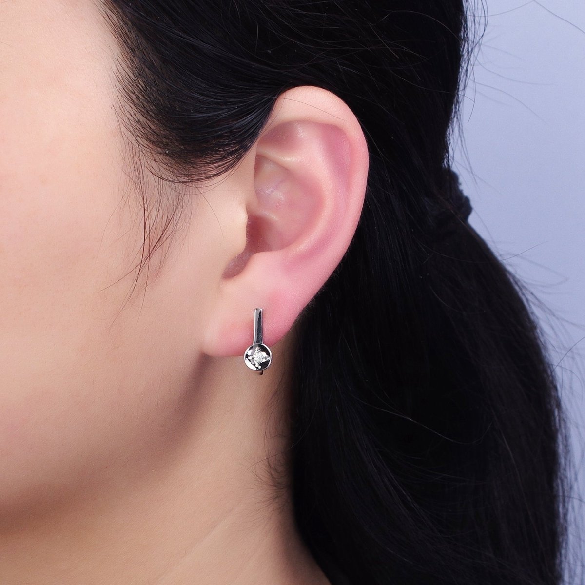 16K Gold plated CZ Geometric English Lock Earrings in Gold & Silver | AB436 AD1295