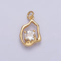 Gold, Silver Abstract Molten Drip Round Clear CZ Cubic Zirconia Charm | AC243 AC244