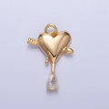 Gold, Silver Arrowed Heart Molten Drip Clear Teardrop CZ Add-On Charm | AC763 AC764