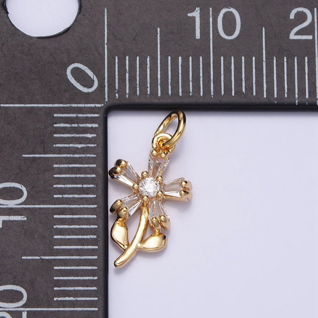 Gold, Silver Baguette CZ Nature Daisy Flower Mini Add-On Charm | AC673 AC674