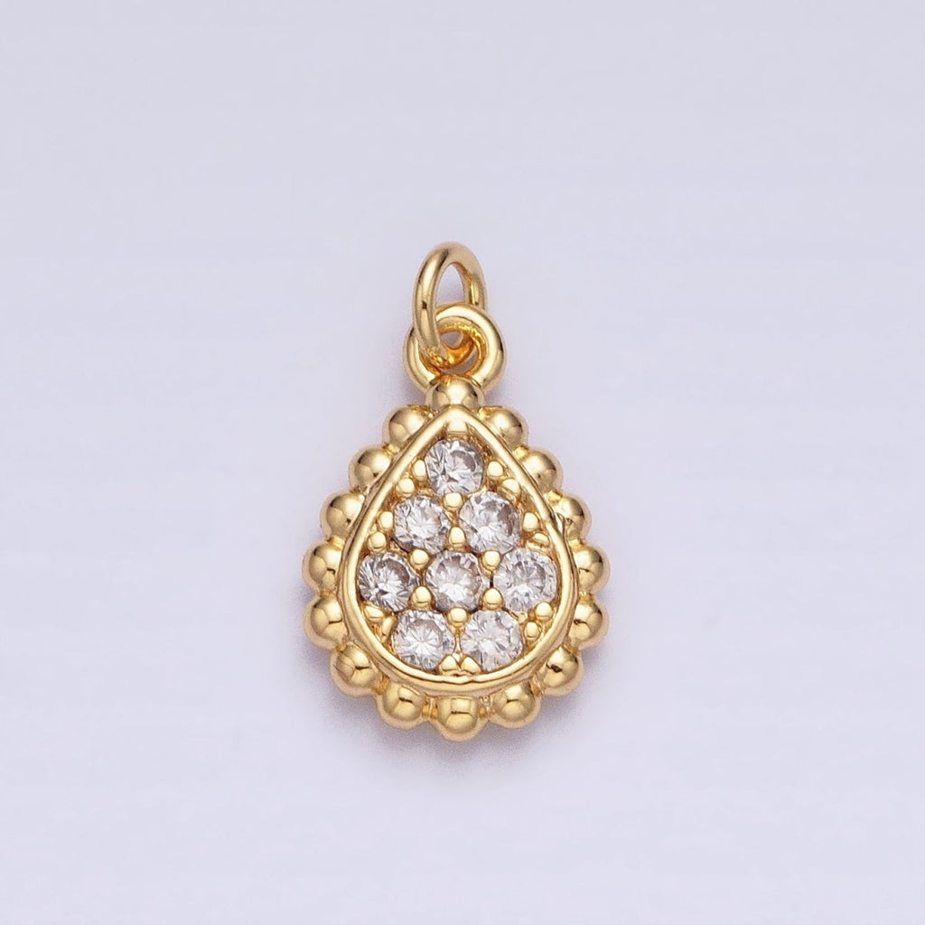 Gold, Silver Beaded Clear Micro Paved Teardrop Add-On Charm | AC615 AC616