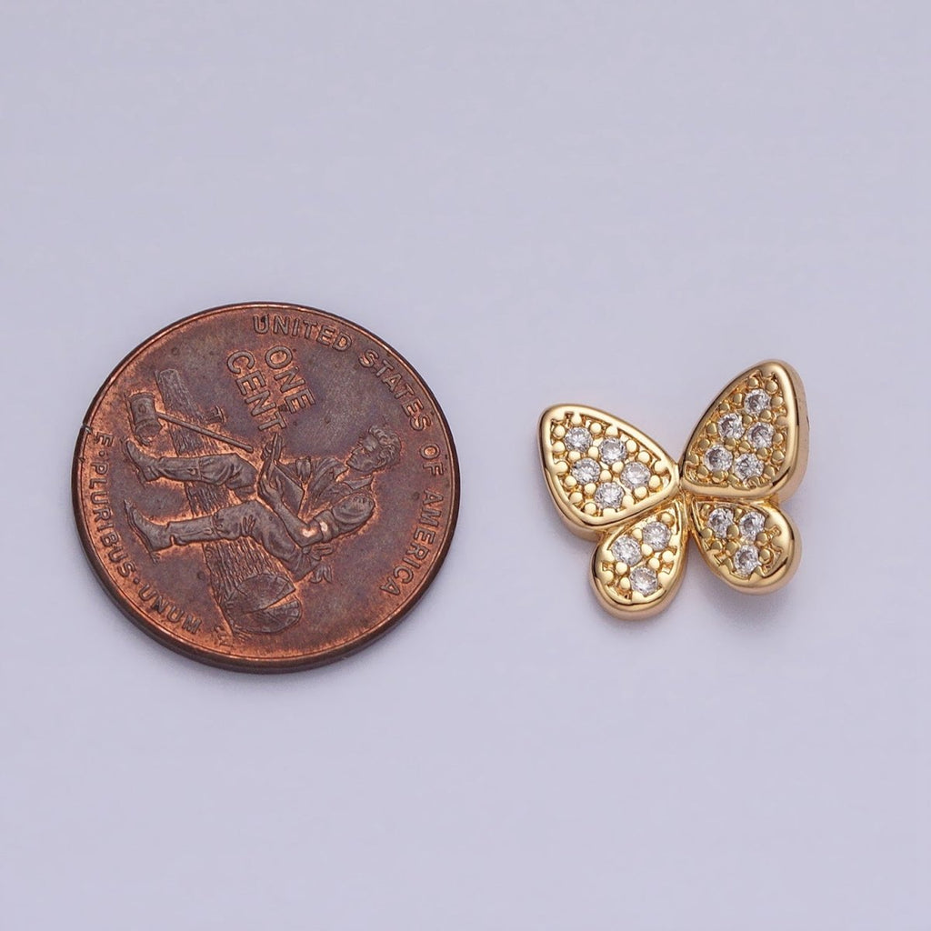 Gold, Silver Butterfly Mariposa Clear Micro Paved CZ Open Back Loop Pendant | AA357 AA358