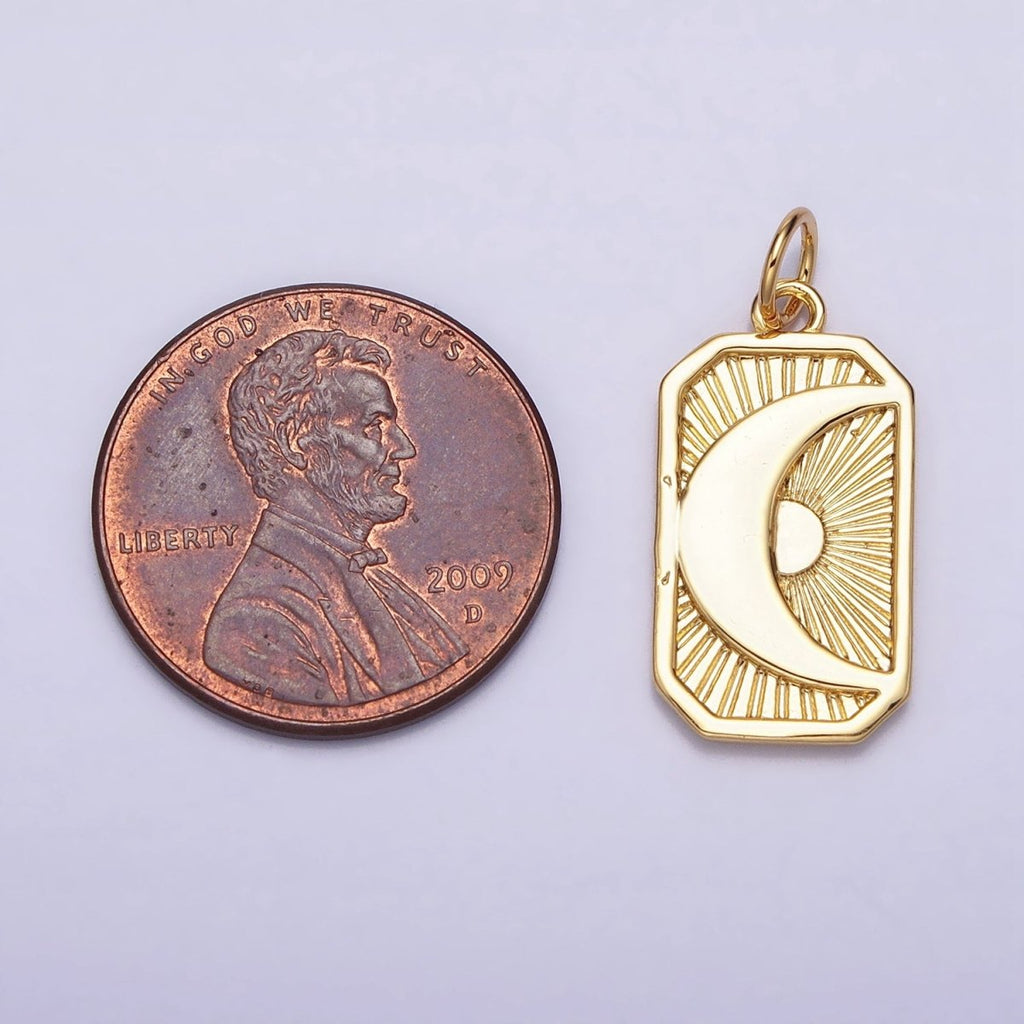 Gold, Silver Celestial Crescent Moon Starburst Long Rectangular Bar Charm | AC591 AC592 - DLUXCA
