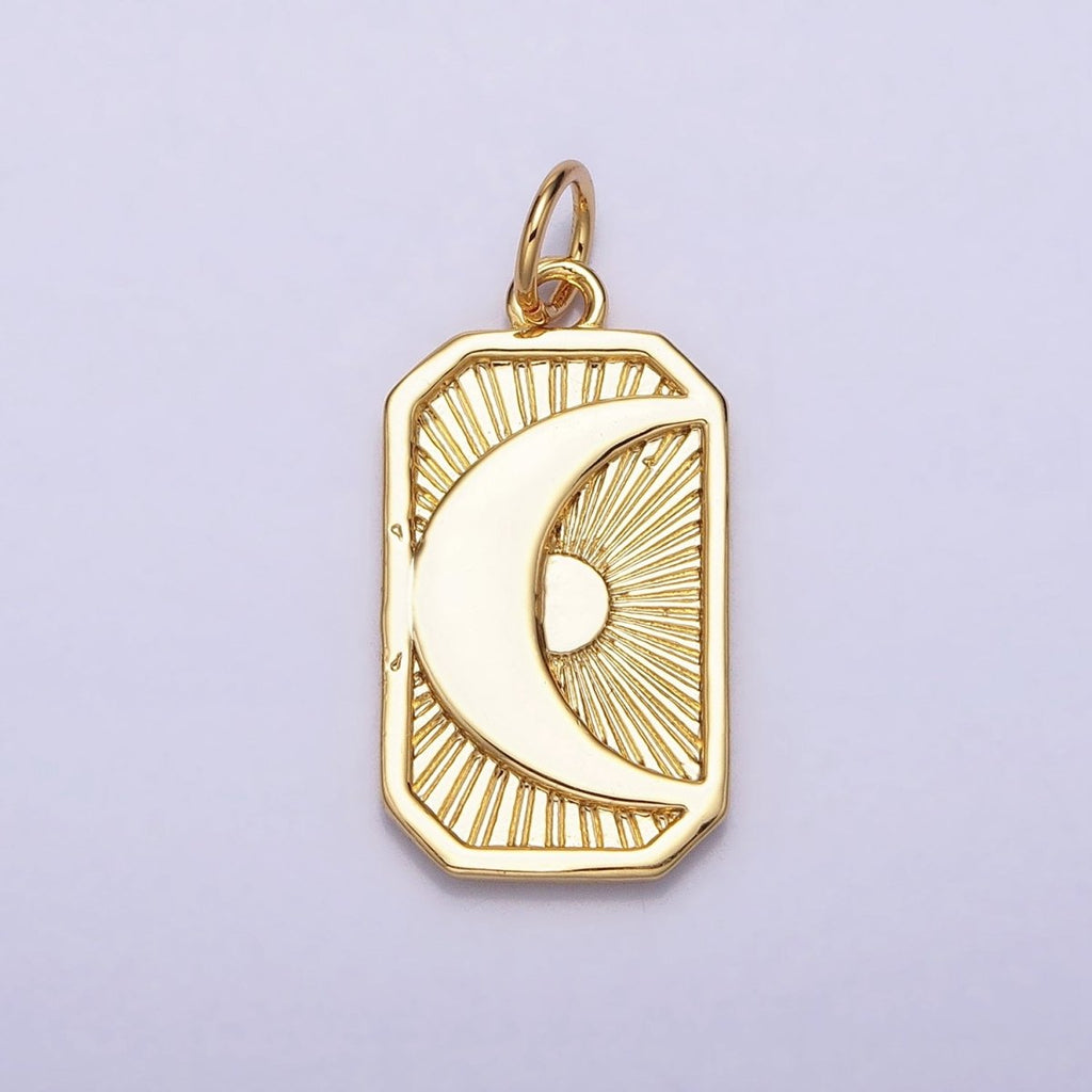 Gold, Silver Celestial Crescent Moon Starburst Long Rectangular Bar Charm | AC591 AC592 - DLUXCA