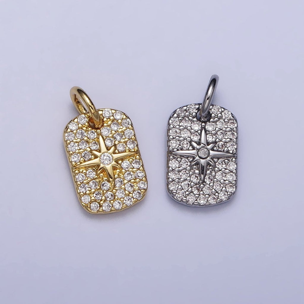 Gold, Silver Celestial North Star Micro Paved 14mm Tag Charm | AC982 AC987