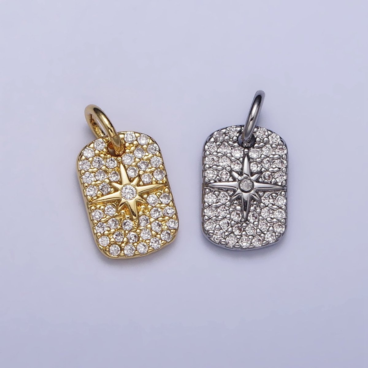 Gold, Silver Celestial North Star Micro Paved 14mm Tag Charm | AC982 AC987