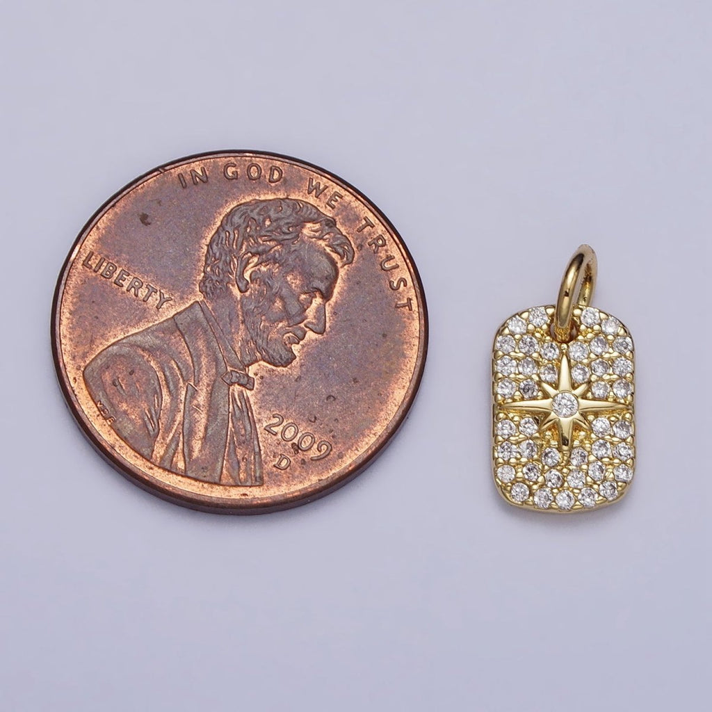 Gold, Silver Celestial North Star Micro Paved 14mm Tag Charm | AC982 AC987