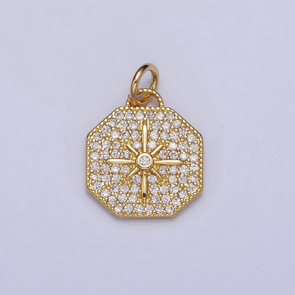 Gold, Silver Celestial North Star Micro Paved CZ Octagonal Charm | X114 AC1033