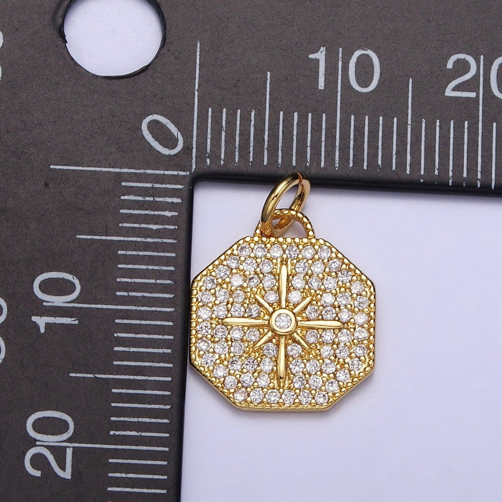 Gold, Silver Celestial North Star Micro Paved CZ Octagonal Charm | X114 AC1033