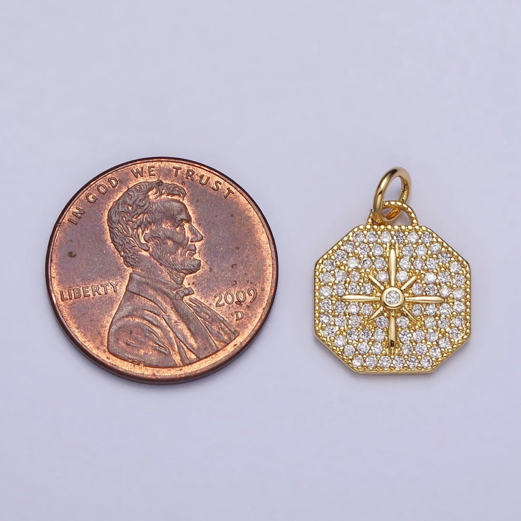 Gold, Silver Celestial North Star Micro Paved CZ Octagonal Charm | X114 AC1033